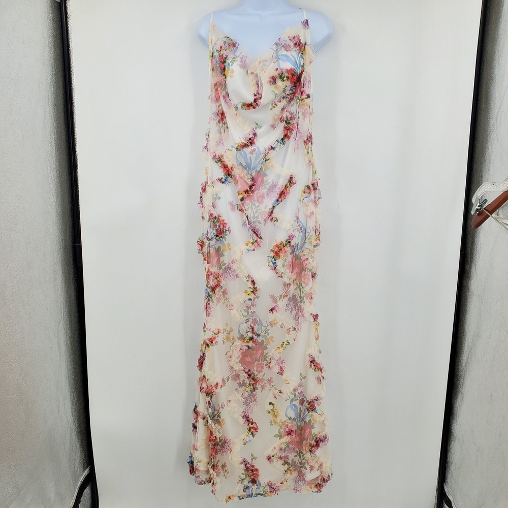 NWT PrettyLittleThing 3D Floral Textured Cowl Neck Maxi Dress 10 Garden Fairy
